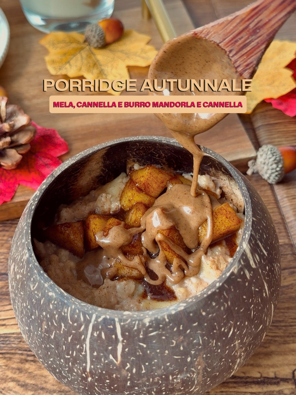 Porridge autunnale con mela, cannella e crema mandorle e cannella Bowlpros