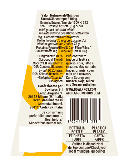 Etichetta e Valori Nutrizionali Sciroppo di Cocco
