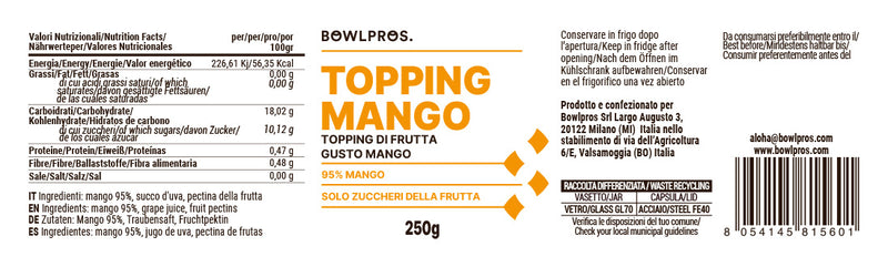 Etichetta e Valori Nutrizionali Topping Mango 95%