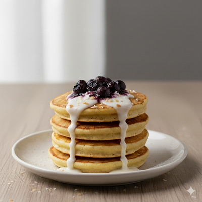 Pancake proteici soffici - Cocco e Mirtilli