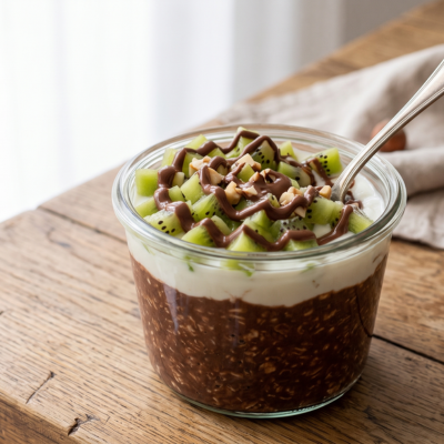 Overnight Porridge al cioccolato, kiwi e cacao