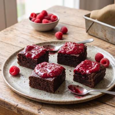 Fudgy Brownie al cioccolato e composta di Lamponi Zero zuccheri aggiunti