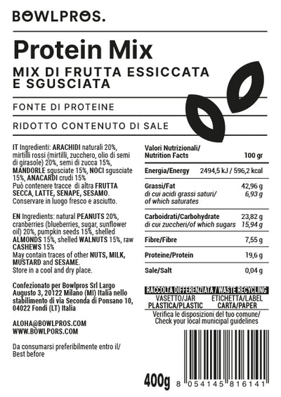 Etichetta e valori nutrizionali Protein mix