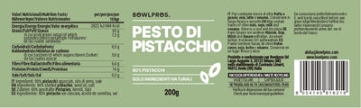 Etichetta e valori nutrizionali nuovo Pesto di Pistacchio.
