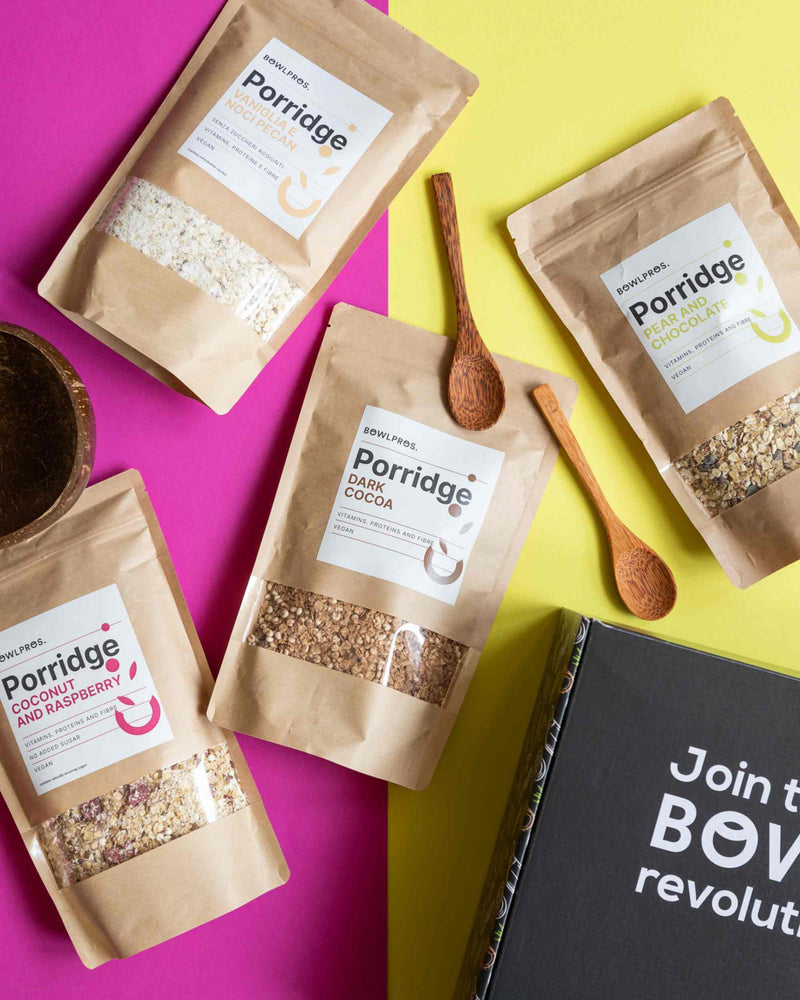 Bowl Box Porridge perfetta per chi ama preparare avena a colazione e arricchirla con creme, topping di frutta e miele.