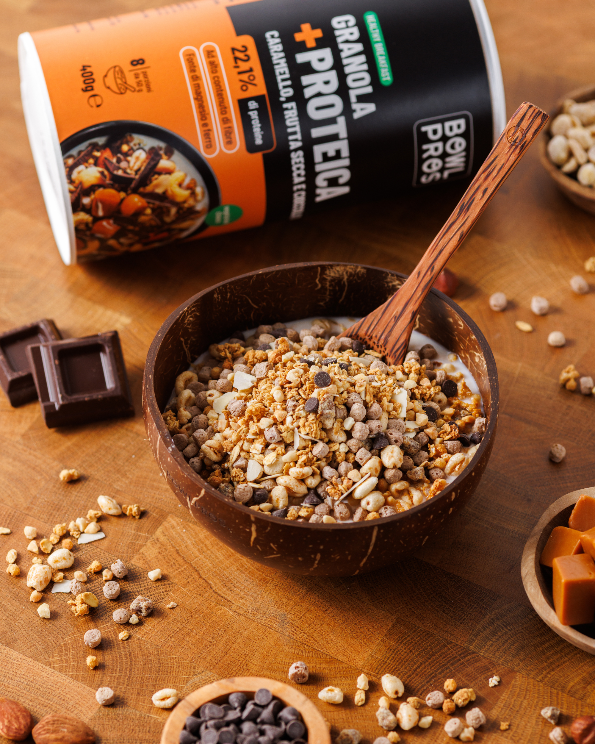 Protein Granola Caramello, Frutta secca & Cioccolato - Low Sugar