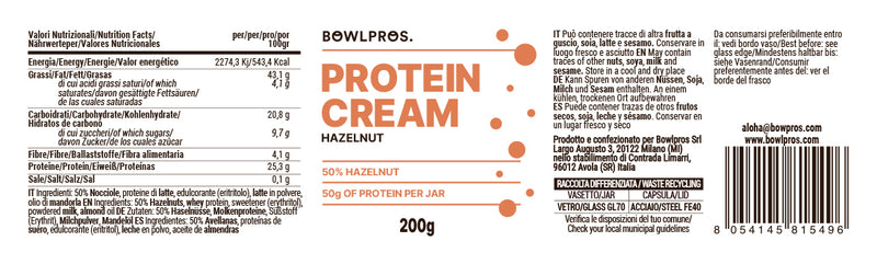 Valori nutrizionali per la crema proteica alle nocciole