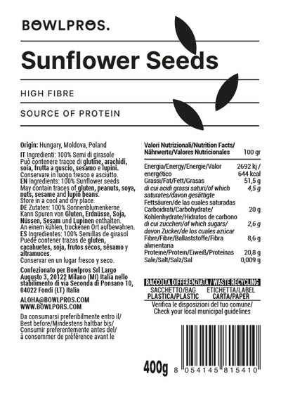 Ingredienti e valori nutrizionali semi di girasole Bowlpros