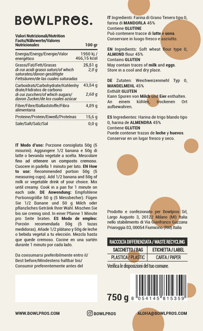 Pancake Classici alla Mandorla etichetta e valori nutrizionali