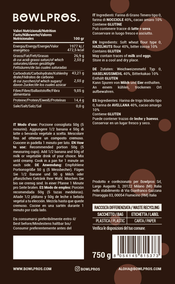 Pancake Classici Cacao e Nocciole vegani etichetta e valori nutrizionali
