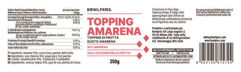 Etichetta e Valori Nutrizionali Topping Amarena 95%