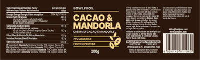 Etichetta valori tradizionali e ingredienti crema cacao e mandorle