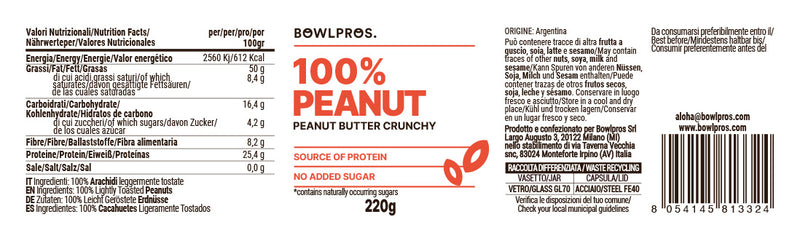 Etichetta e valori nutrizionali Crema 100% arachidi crunchy