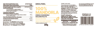 Etichetta e valori nutrizionali crema 100% mandorle siciliane pelate