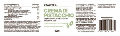 Etichetta e Valori nutrizionali crema di pistacchi con gocce di cioccolato fondente