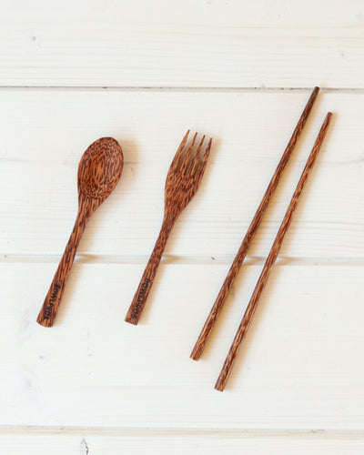 Set di 3 Palm Utensils, forchetta, cucchiaio e bacchette