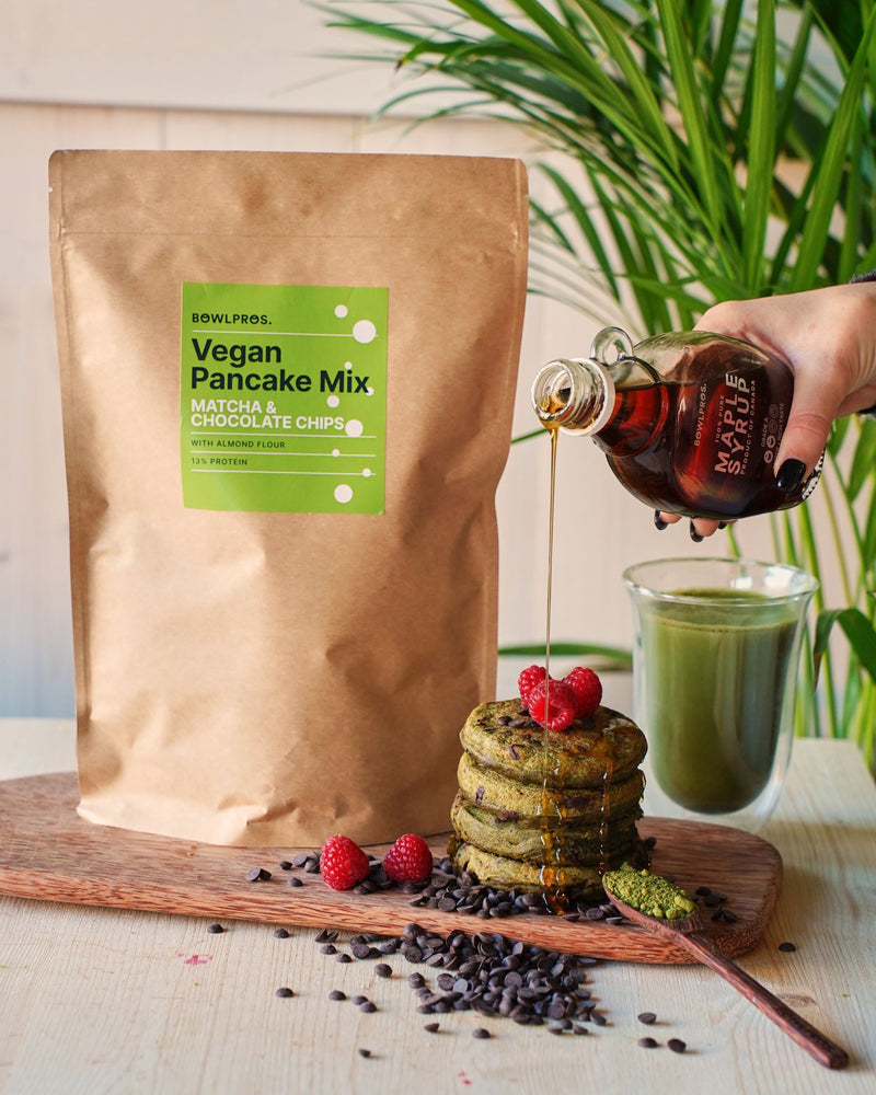Pancake Classici Matcha e Cioccolato Fondente vegano e perfetto con lo sciroppo d&